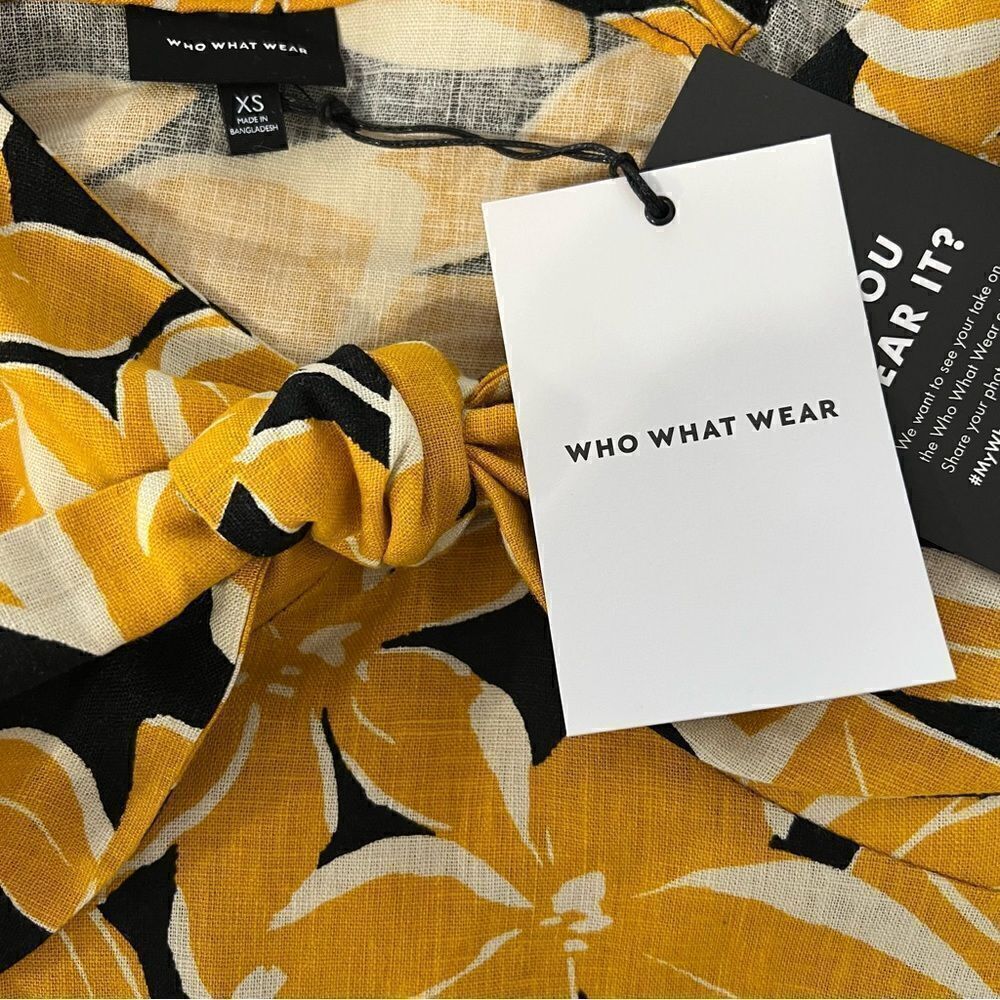 NWT Who What Wear Black/Yellow Linen Floral Print Puff Sleeve Dress - XS - Picture 14 of 16